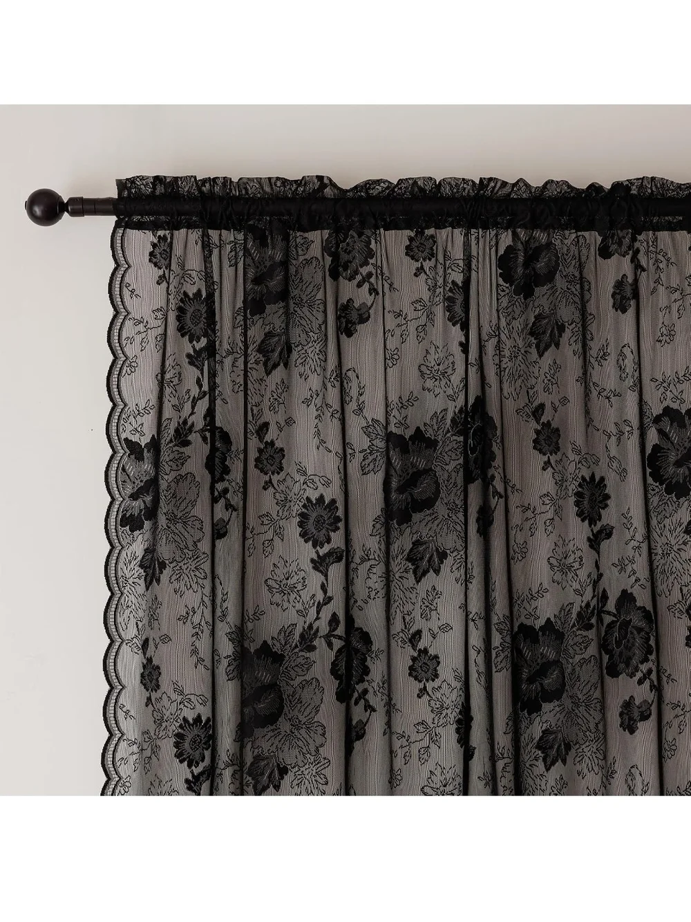 Sheer Lace Black Window Curtain Panels - Elegant Home Accents